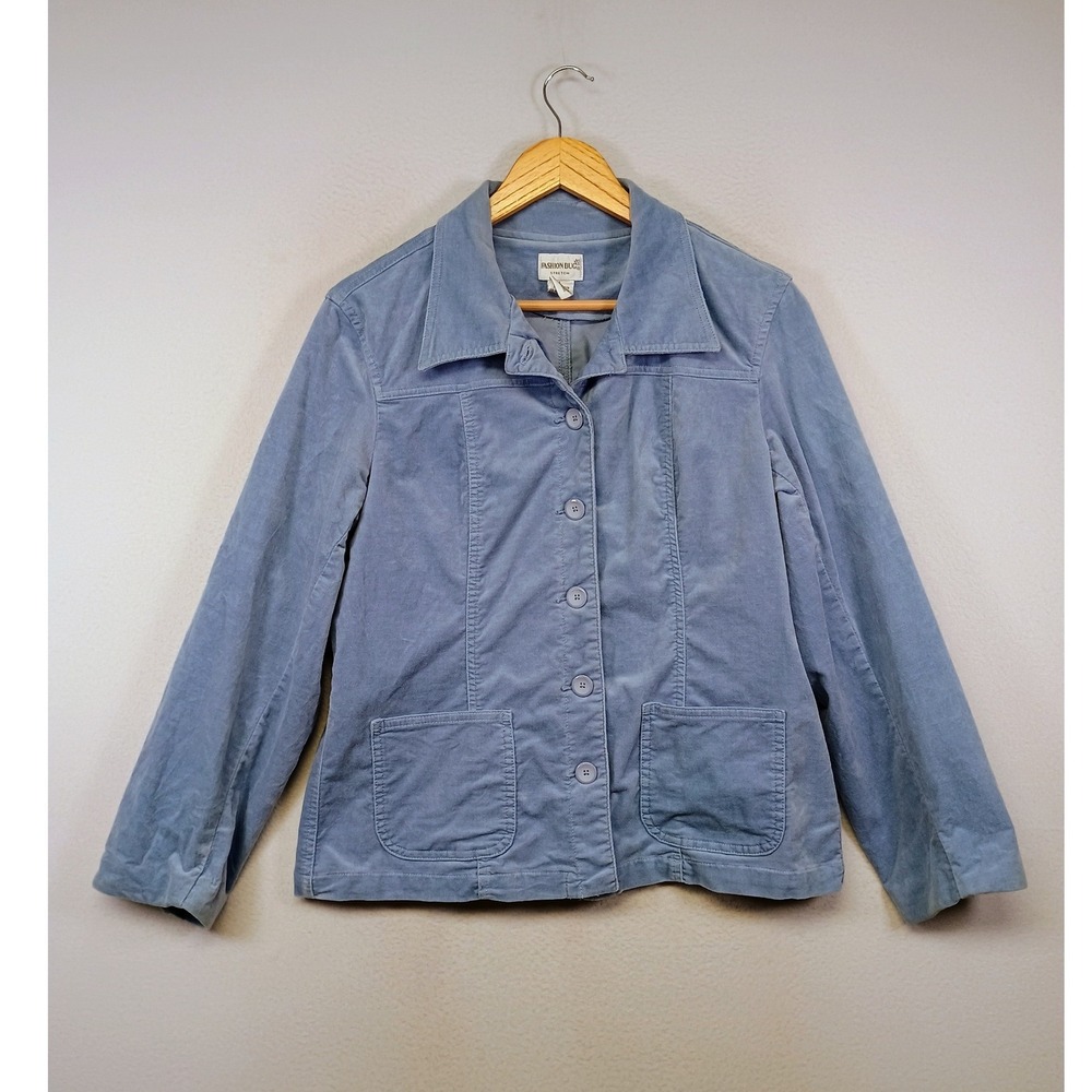 Grandmacore Fashion Bug Womens Large Blue Stretch Corduroy Button Front Jacket